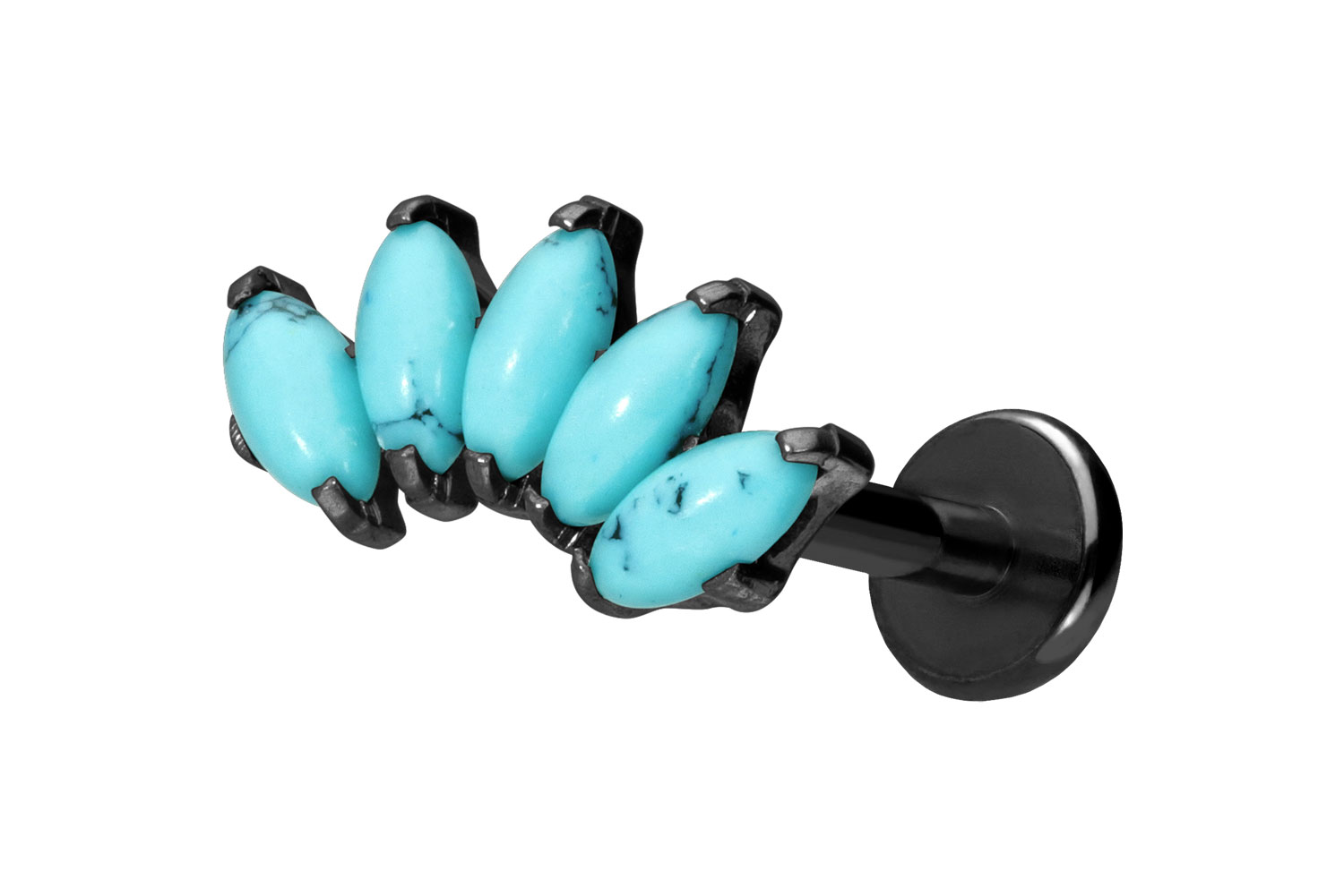 Titan Labret Piercing mit Push Fit BOGEN + SYNTHETISCHE TÜRKISE